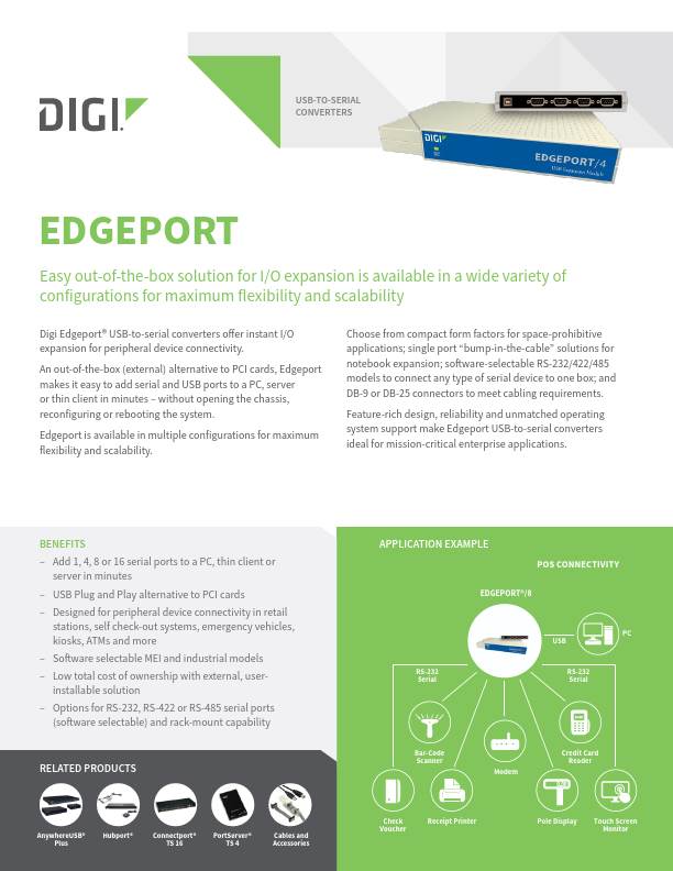 Page de couverture de la fiche technique Digi Edgeport