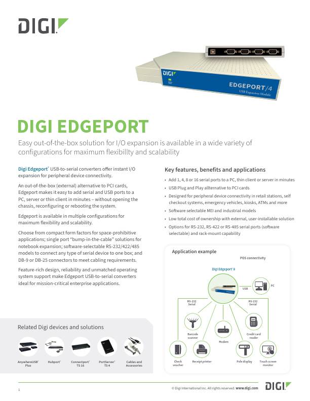 Digi Edgeport Datasheet cover page