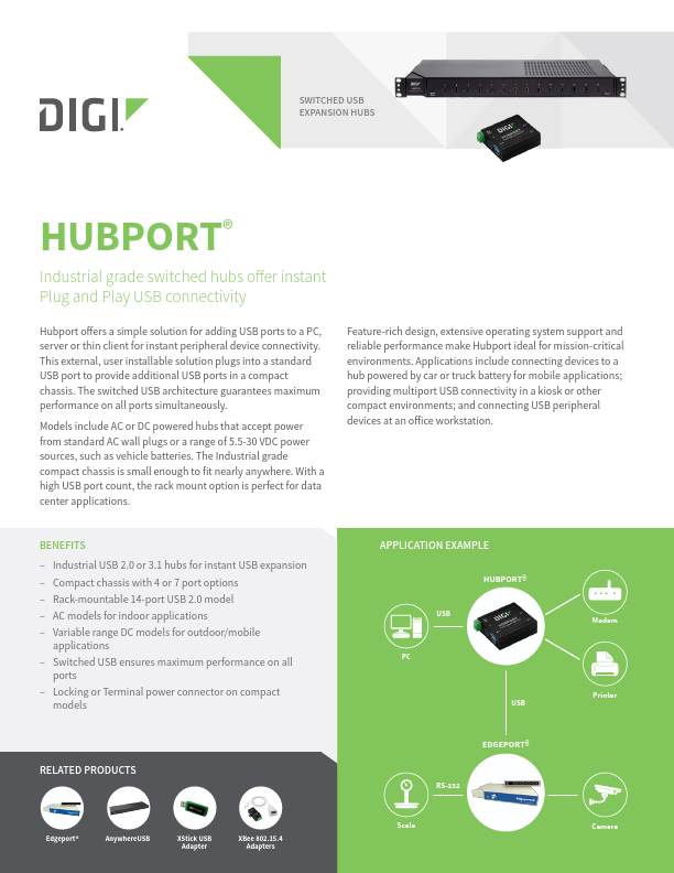 Hubport-Datenblatt Deckblatt