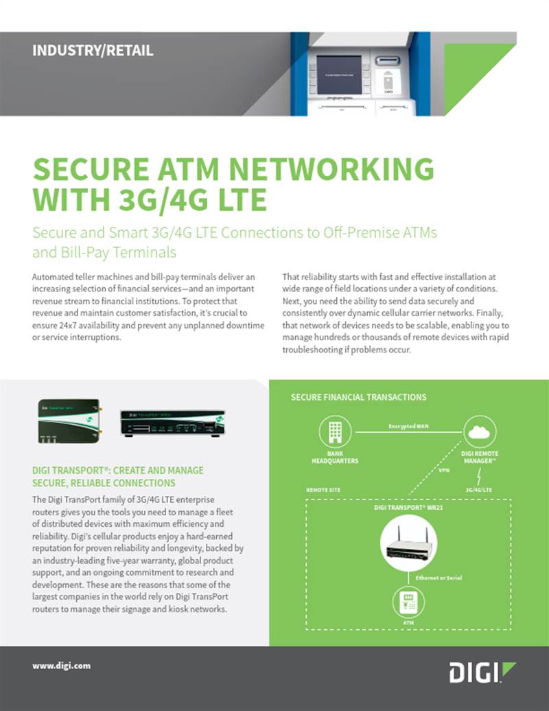 利用 3G/4G LTE 实现安全 ATM 网络连接