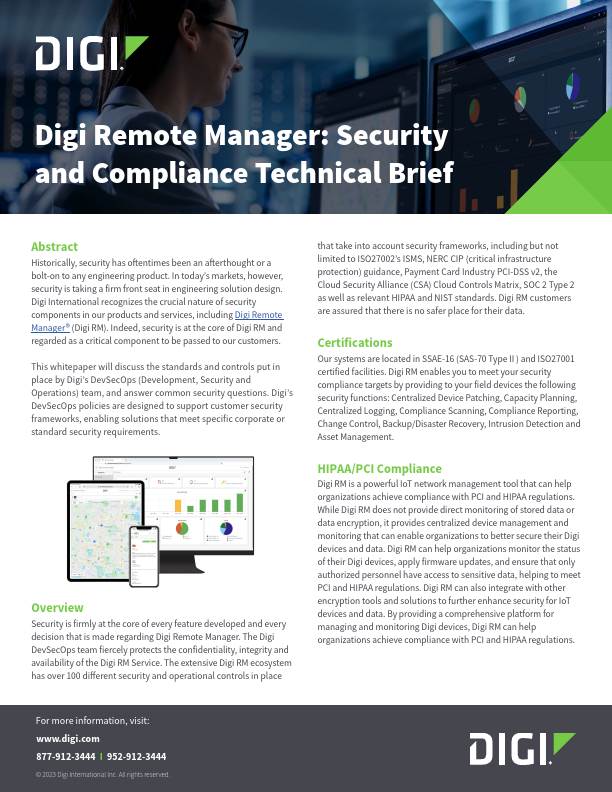 安全、合规和反病毒检测，包括Digi Remote Manager