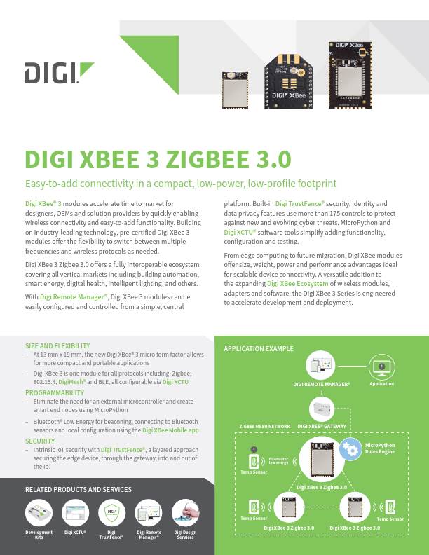 Digi XBee 3 Page de couverture de la fiche technique Zigbee 3.0