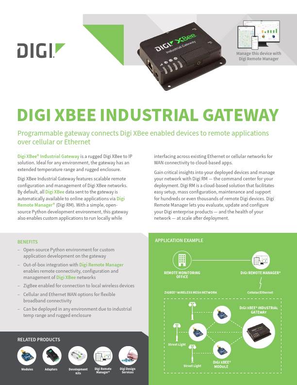 Page de couverture de la fiche technique de la passerelle industrielleDigi XBee