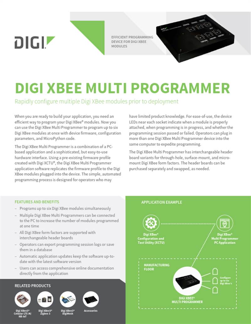 Fiche technique du multi-programmeur Digi XBee