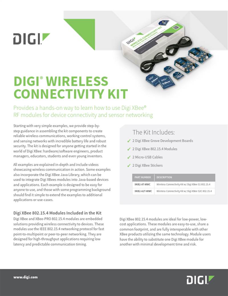 Fiche technique du kit de connectivité sans fil Digi