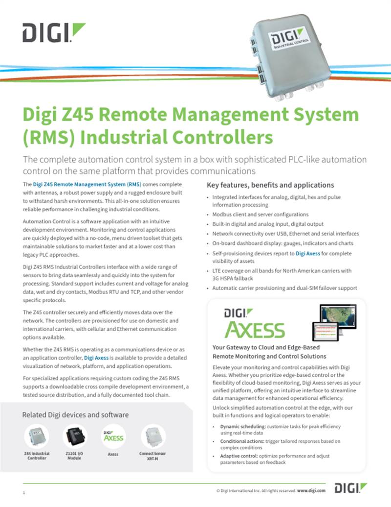 Digi Z45 Remote Management System Industrial Controller Datasheet